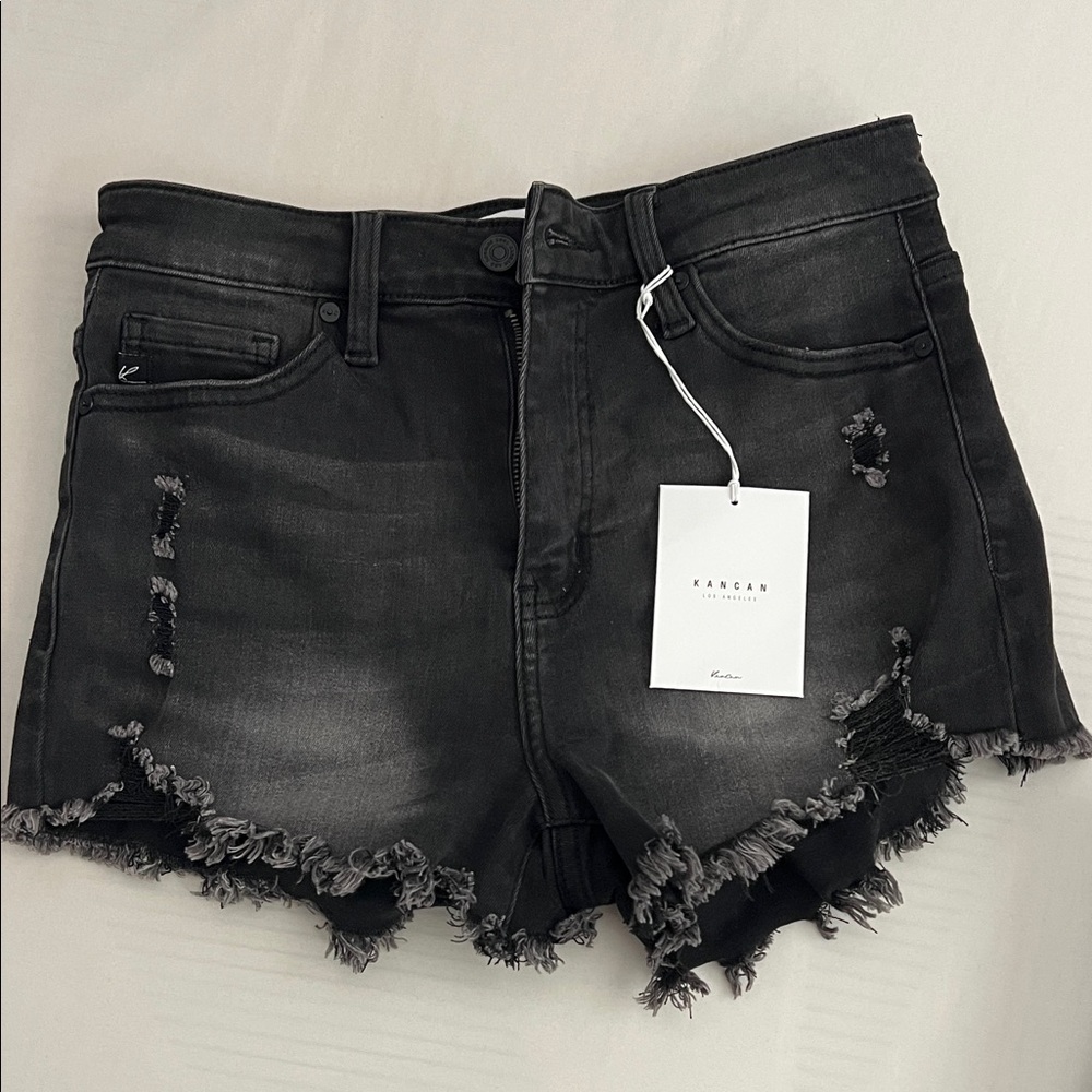 KanCan Charcoal Distressed Jean Shorts